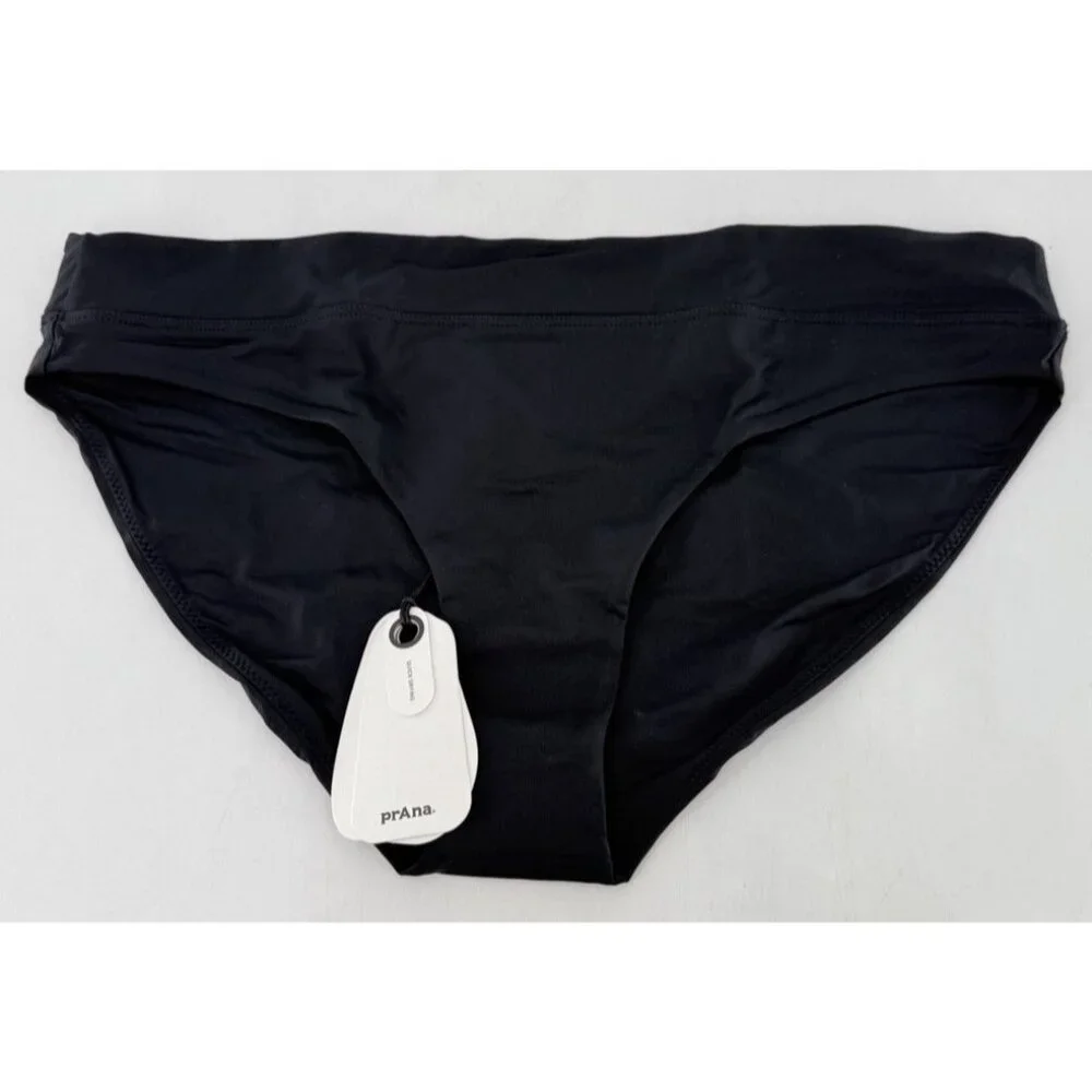 NWT prAna Summer Wave Black Bikini‎ Swim Bottoms Sz Medium Minimalist